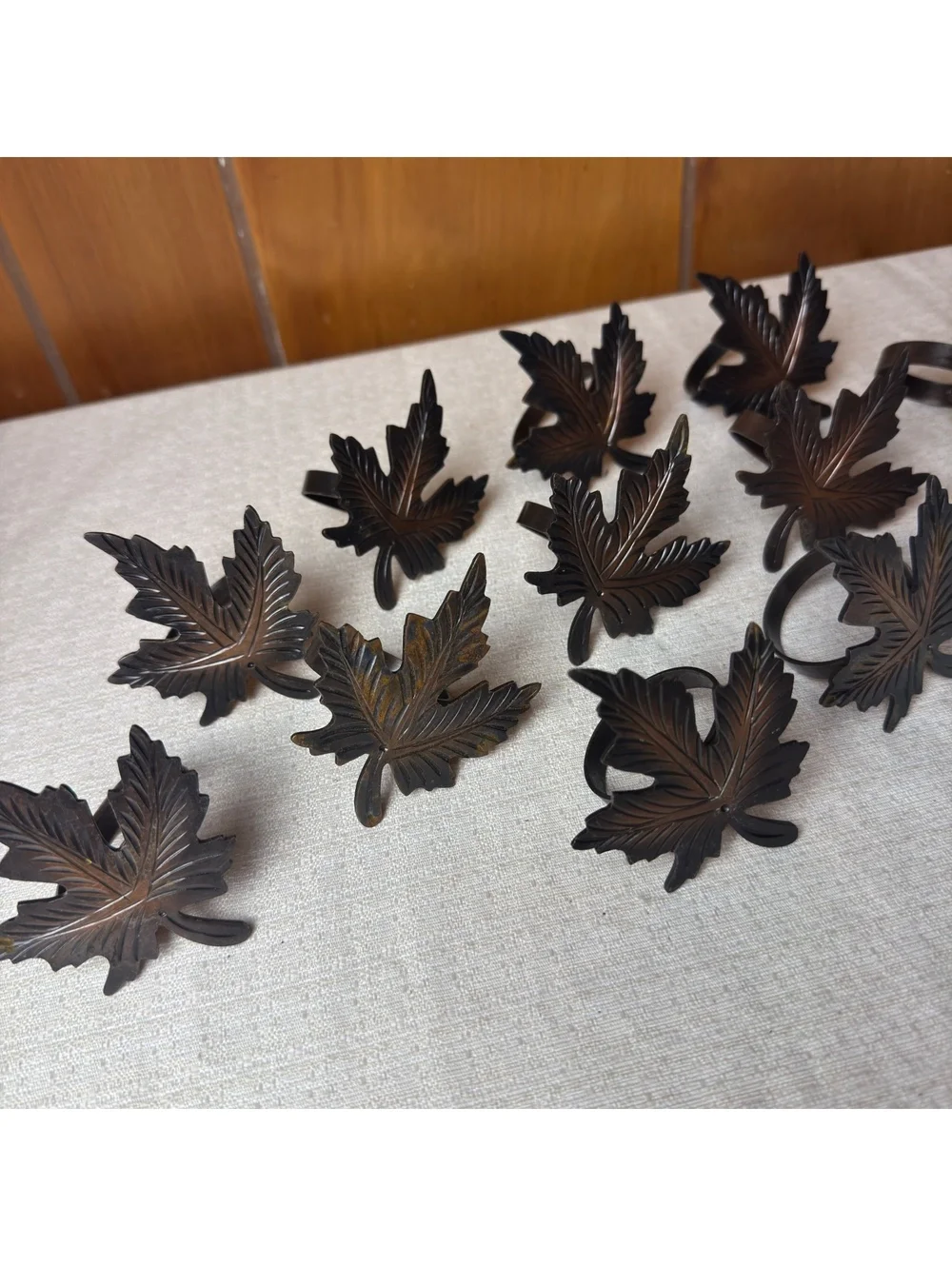 Vintage Maple Leaf Napkin Rings Set of 6 Metal Brown Bronze Fall Table Decor